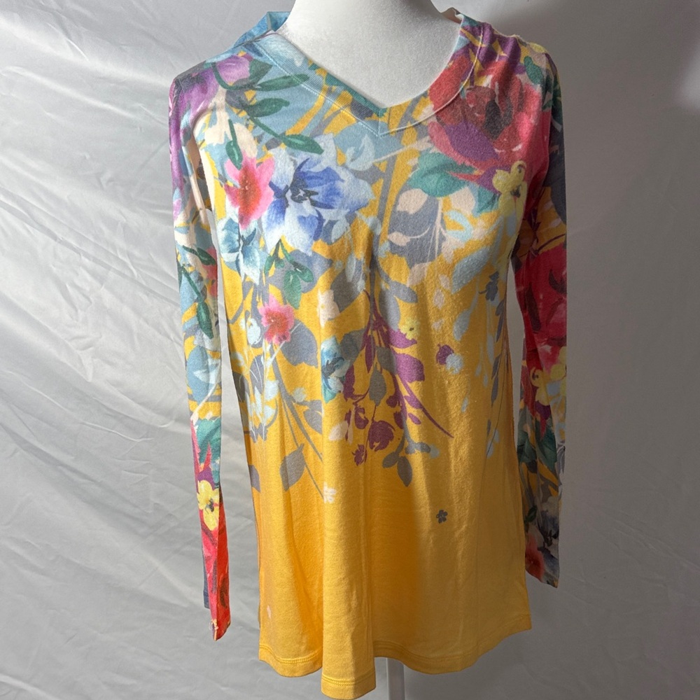 Soft Surroundings Multicolor Floral V-Neck Long Sleeve Top
